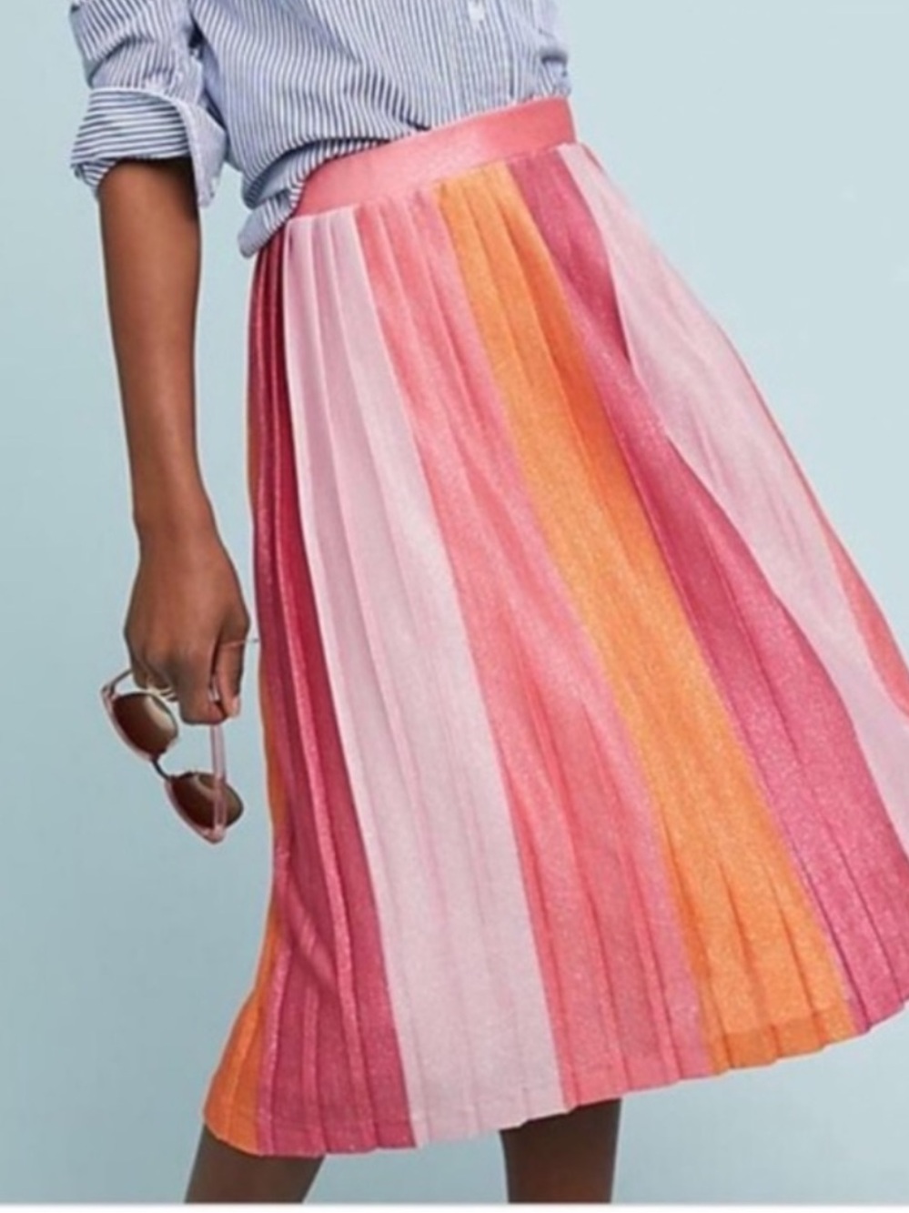 ANTHROPOLOGIE Maeve Coral Sunburst Pleated Midi Skirt